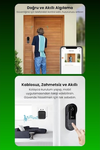 Harvox Wi-fi Kameralı Kapı Zili 1080p Akıllı Kablosuz Görüntülü Güvenlik Kamerası, 170 Geniş Açı, Uzaktan Kontrol