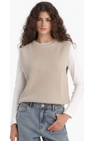 Defacto Oversize Geniş Kalıp Bisiklet Yaka Yelek S0375az25wnbg644 Bej