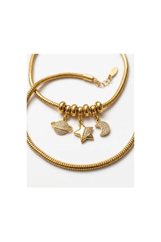 Kadın Gold Cosmo Shine Zirkon Taşlı Satürn Ay Yıldız Charm Bileklik Altın
