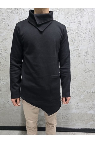 Şal Yaka Cep Detaylı Erkek Sweatshirt Sİyah