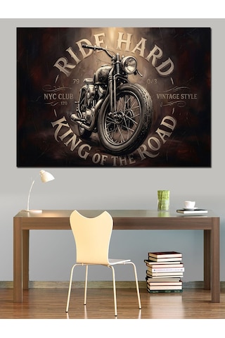 King Of The Road Motosiklet Dekoratif Kanvas - Mdf Ahşap Tablo