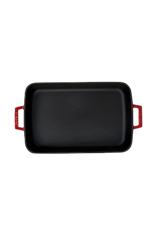 Lava Döküm Dikdörtgen Rosto Ve Fırın Tepsisi Ölçü 26x40cm. Döküm Demir Yekpare Çift Kulplu - Kırmızı Kırmızı