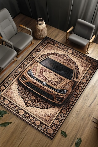 Golf R Araba Desenli Halı Dijital Baskı Yıkanabilir Kaymaz Taban Leke Tutmaz