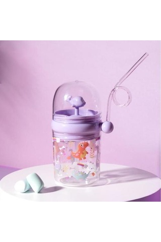 Yaratıcı Balina Sprey Kupası Sevimli Karikatür Balina Desen Sippy Kupası Taşınabilir Çocuk Su Geçirmez Kupası Bardaklar Taro Mor 1 Kat Pembe