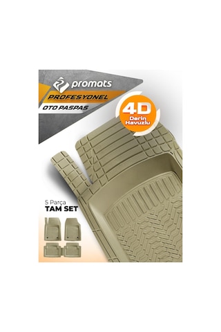 Promats Honda Civic Fd6 2007-2012 Profesyonel Bej Havuzlu 5 Parça Kauçuk Paspas 985dserı