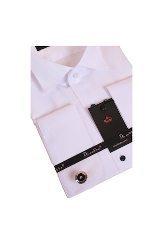 Dicotto Beyaz Lacivert Taş Düğmeli Damatlık Ata Yaka Kol Düğmeli Slim Fit Smokin Gömlek - 008 001