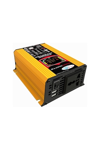 Sones Tang Iıı Nesil 12v İla 220v 6000w Lcd Ekranlı Ve Çift Usb'li Araç Güç Çeviricisi Sarı