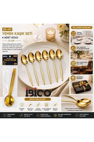 İbico İ22-437 Yemek Kaşık Seti 21cm 6 Adet Gold - 10'li Paket Diğer