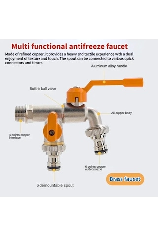 Bosphorusboutique02 Çift Su Musluk Adaptörü 1/2 1, Duvara Monte Pirinç Musluk, Bahçe Ve Ev Kullanımı 1