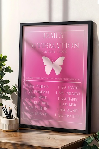Daily Affirmation For Self Love Çerçeveli Tablo Aura Enerji Renkleri Günlük Olumlama Tekrar Cümleleri
