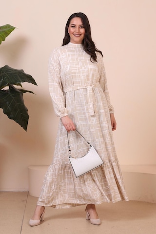 Kadin Hakim Yaka Buyuk Beden Elbise Tesettur Viskon Kumas Pileli Ve Piliseli Elbise 001