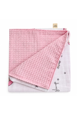 Minora Baby&kids Çift Taraflı Pike Müslin Bebek Örtüsü 100x100 CM - Pembe Ayı