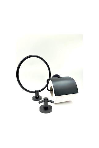 Dekor Banyo 3'lü Set F 500 04 Havluluk Kağıtlık İkili Askı Mat Siyah