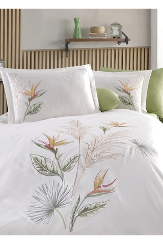 Dantela Starliçe Nakışlı Pamuk Saten Çift Kişilik Nev. Tak.-krem Krem