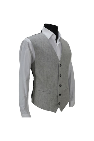 Mentor Regalo Erkek Yelek V Yaka Açık Gri Balıksırtı 50437