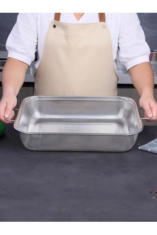 Rocco Gümüş Paslanmaz Çelik Kevgir Karıştırma Kasesi Salata Makarna Sebze Meyve Süzgeç 32x40 Cm Çelik