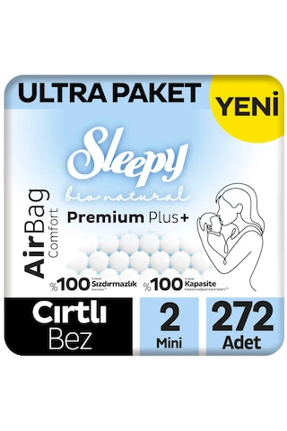 Sleepy Bio Natural Premium Plus Airbag Comfort Ultra Paket Bebek Bezi 2 Numara Mini 272 Adet