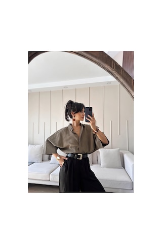 Feg Store Haki Yarasa Kol Duble Manşetli Modal Oversize Gömlek