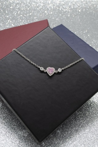 Pembe Kalp Tasarımlı 925 Ayar Gümüş Kadın Ayarlanabilir Bileklik - Gümüş