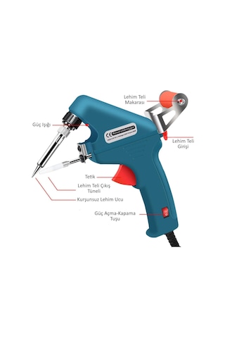 Valkyrie 5 Parça Tetikli Otomatik Beslemeli Havya Lehim Tabancası Seti - 60w 480 C Yeni Nesil Seramik Isınma - Tek El Kullanım