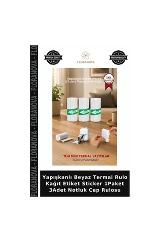 Yapışkanlı Beyaz Termal Rulo Kağıt Etiket Sticker 1paket 3adet Notluk Cep Rulosu 3