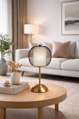 Tel Dekoratif Gold Masa Ve Gece Lambası Led Abajur Siyah