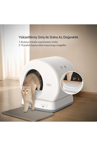 Ubpet C10 Pro Kameralı Otomatik Akıllı Kedi Tuvaleti İçin Aparat/buffle, Kum Sıçratma Önleyici, Beyaz