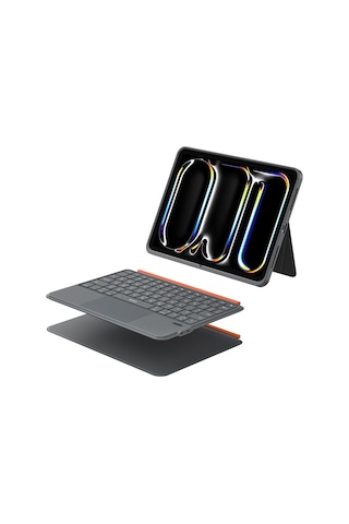 İpad Air 10.9 2020 4.nesil Uyumlu Wiwu Mk-005 Combo 3in1 Kalem Bölmeli Klavyeli Standlı Kılıf Gri