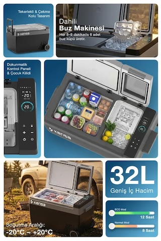 Taşınabilir Dış Mekan Buzdolabı Ve Buz Makinesi 32lt Ev Ve Araç İçi Buzdolabı
