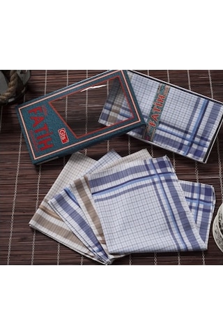 Gözde Fatih Kutulu 40X40 Cm Düzine 12 Adet Kumaş Mendil Fm 04 (412271837) Gri - Kahverengi - Mavi