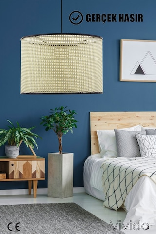 Wicker Krem-siyah Hasır Sarkıt Avize Krem