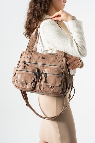 571 Collections Yıkanmış Deri Çok Cepli Omuz Kol Çantası Vizon Model: 571-12m