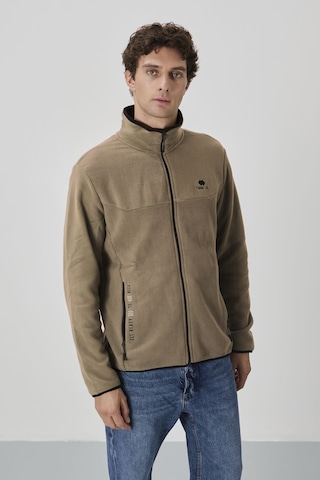 Tommy Life Camel Yazı Nakışlı Dik Yaka Fermuarlı Standart Kalıp Erkek Sweatshirt Polar - 87992 CAMEL