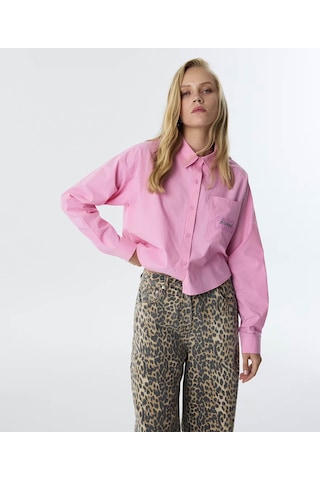 Twist Slogan Baskılı Poplin Pembe Kadın Gömlek Tw6250025054 Pembe