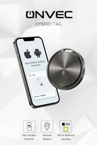 Onvec Hybrid Smart Tag Apple Uyumlu iOS Android Akıllı Eşya Bulucu Takip Cihazı