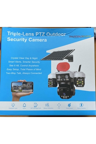 O-kam 8095 3 Lens Siren + Çakar + Hoparlör Wifi Solar Güneş Panelli Kamera