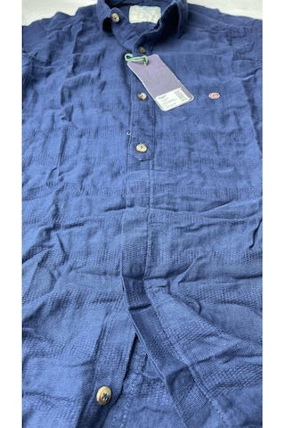 Slim Fit Italyan Kesim Gerçek Keten Gömlek-- Mavisax-- Mavi