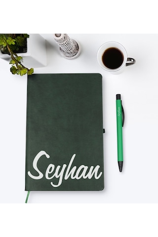 Bitmeyenkartus Kişiye Özel El Yazılı Yeşil Termo Deri Defter Kalem Seti Model 2