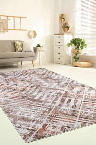 Raschel Carpet Kahve Emboss Desenli Kalın Yumuşak Kaymaz Özel Taban Halı Yolluk Kahverengi