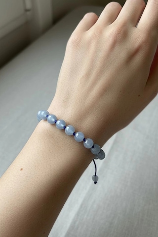 8 Mm Doğal Anjelit Taşı Bileklik Makrome Ayarlı 517-2 Açık Mavi