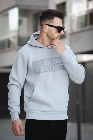Oksit Break Üç İplik Şardonlu Baskılı Kapüşonlu Erkek Sweatshirt 001