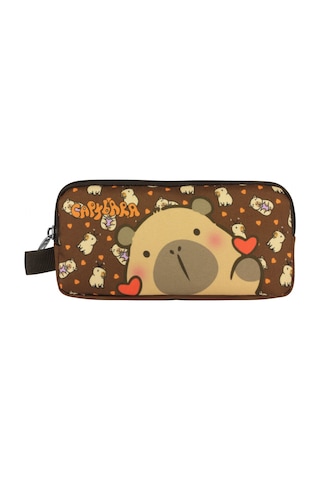Capybara Erkek Çocuk İki Bölmeli Kalem Çantası - Kahverengi - 5211 Çok Renkli