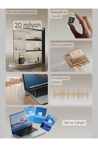 Rocoren Bluetooth Adaptör 5.4 Süper Hızlı Yüksek Performans