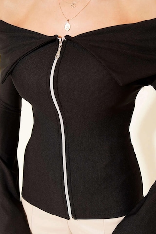 Biçomi Omzu Açık Fermuarlı Bluz Siyah T4330 Siyah