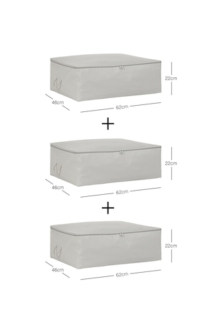 Ocean Home Textile 3'lü Büyük Boy Gri Balıksırtı Baza Altı Hurç Set 62 x 46 x 22 cm