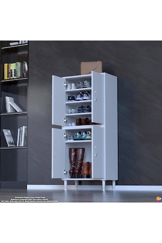 Efna Ayakkabılık - Kapaklı 4 Raf 6 Bölmeli Dar Alanlar İçin Çok Amaçlı Dolap 65 Cm Genişlik Beyaz