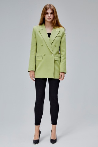 Açık Haki Regular Astarlı Kruvaze Kapama Dokuma Oversize Blazer Ceket Açık Haki