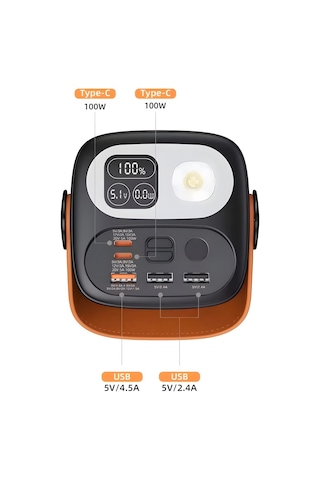 Cepini Cp-06 60.000mah Pd 100w Hızlı Şarj Destekli Powerbank Dahili 4 Kablolu Ve Led Aydınlatmalı Siyah