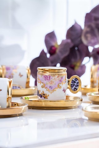 Caviar 6 Lı Porselen Türk Kahvesi Fincanı Pink Çok Renkli