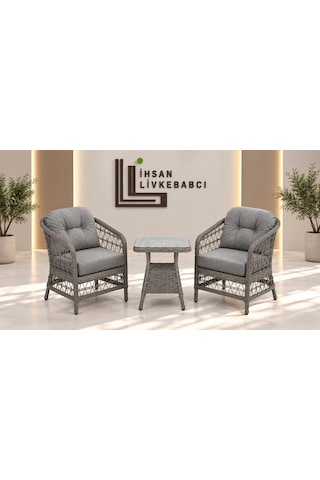 Rattan Bahçe Ve Balkon Takımı Alara Model 1+1 2 Kişilik Açık Gri
